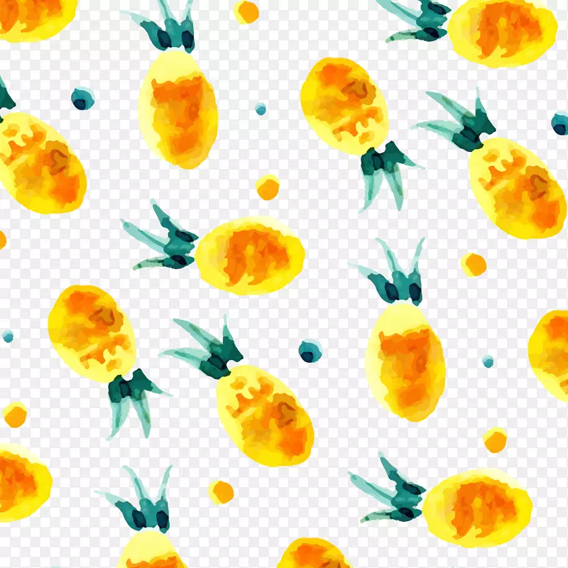 黄色水彩绘菠萝矢量图