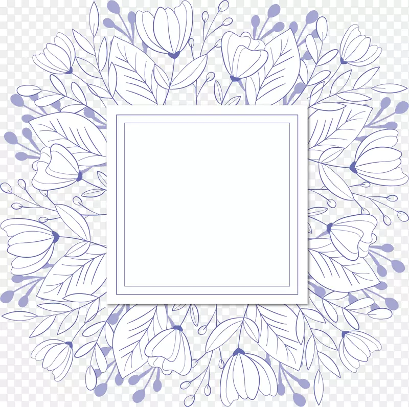 蓝色线条花朵边框