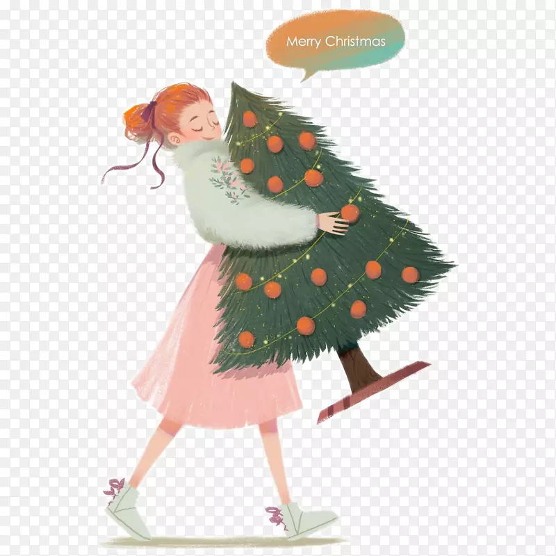 女孩抱圣诞树