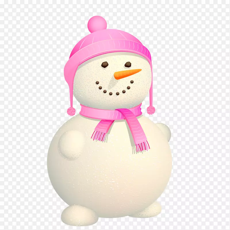 一个带着粉色帽子的雪人
