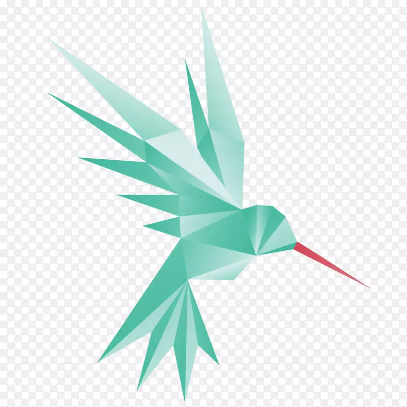 绿色折纸风蜂鸟插画