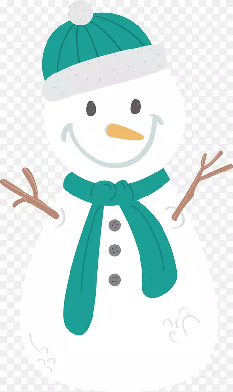 圣诞节卡通绿色帽子雪人矢量图