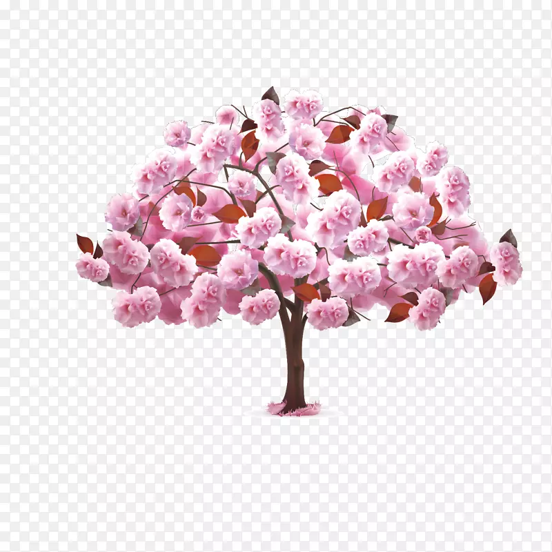 矢量红色桃花樱花装饰树木