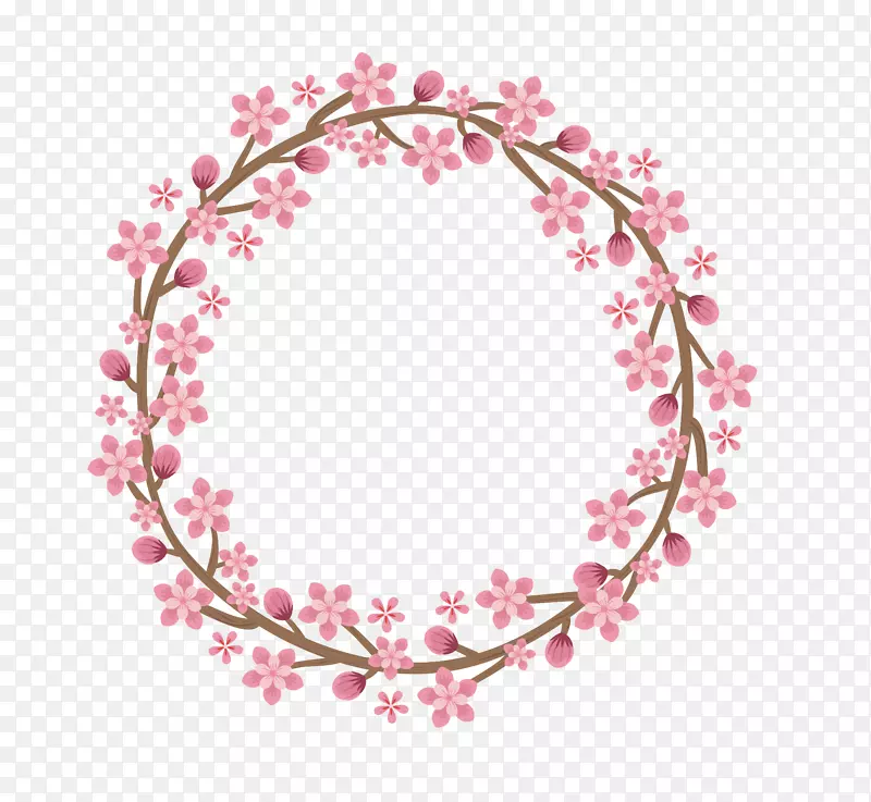 粉色桃花节花环边框