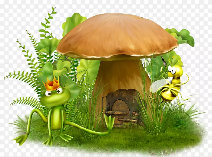 卡通手绘蘑菇屋小青蛙