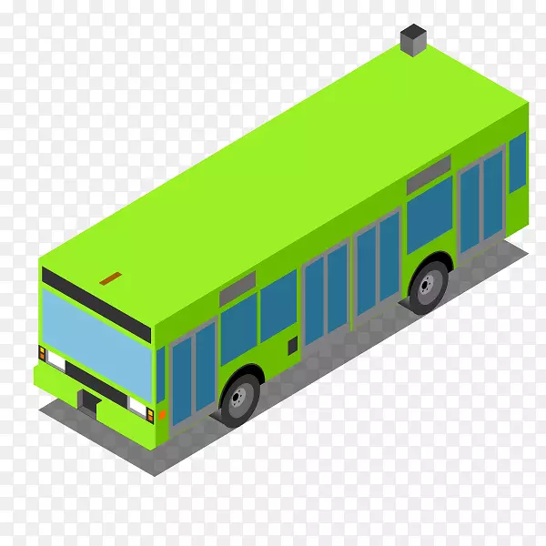 手绘卡通绿色公交车