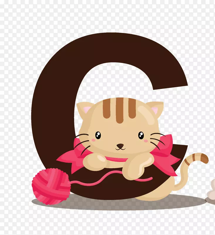 卡通手绘英文字母C与小猫