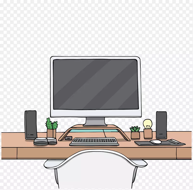 卡通办公桌上的电脑