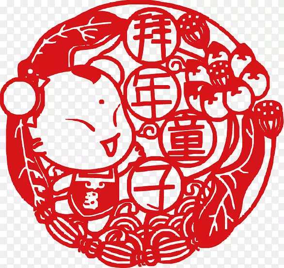 中国风童子剪纸装饰