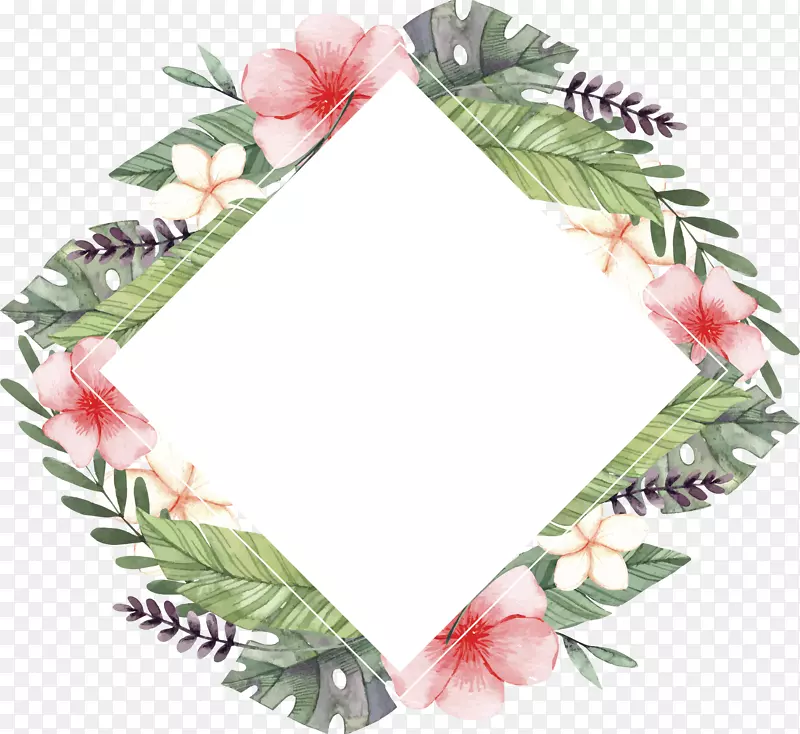 粉红花朵树叶边框