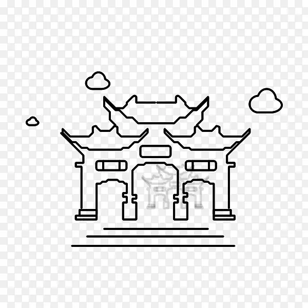 金马碧鸡手绘线描图