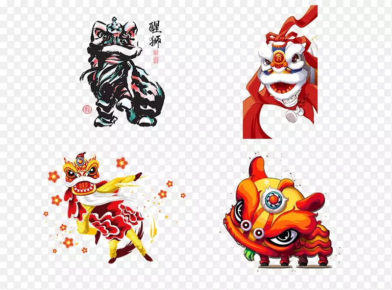 中国风装饰舞狮元素