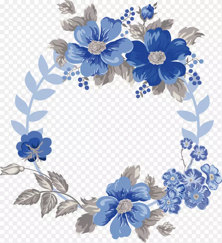 中国风矢量蓝色装饰花纹边框底纹