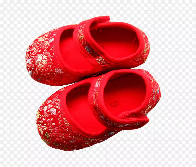 红色绣花花纹童鞋