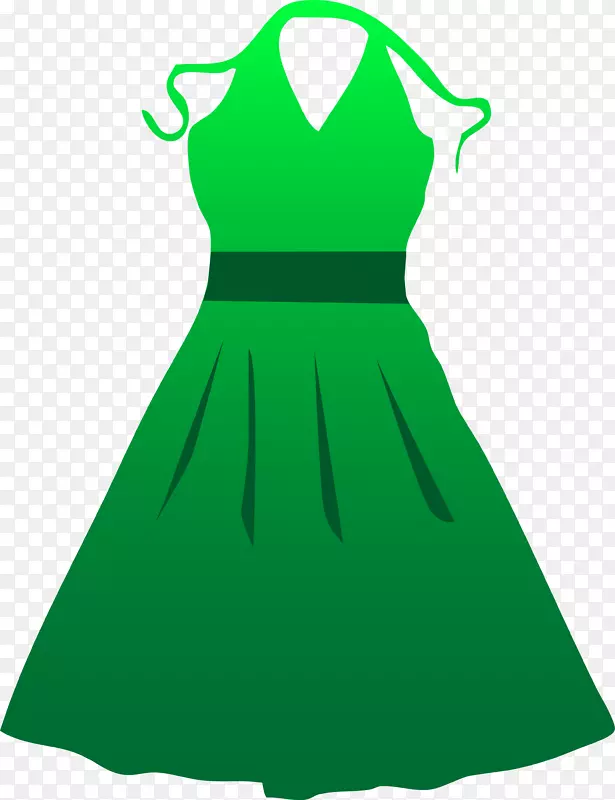 矢量卡通可爱女士绿色渐变连衣裙