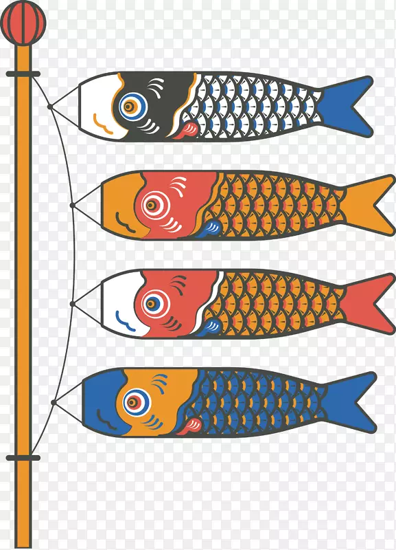 矢量彩绘鲤鱼风向旗PNG图片
