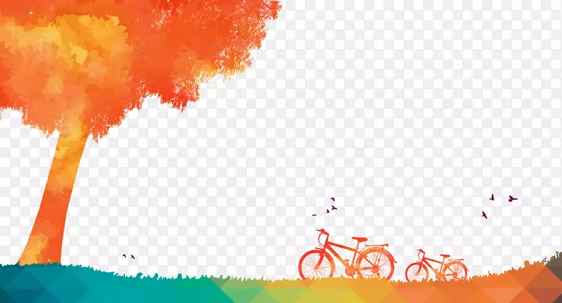 青春在路上橙色树下草地自行车