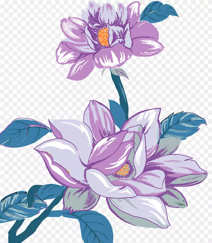 紫色手绘鲜花素材