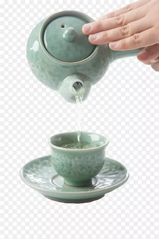 简洁清新正在倒水的茶壶免扣