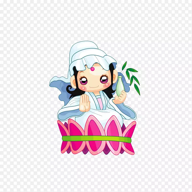 卡通坐在莲花上的观音菩萨素材