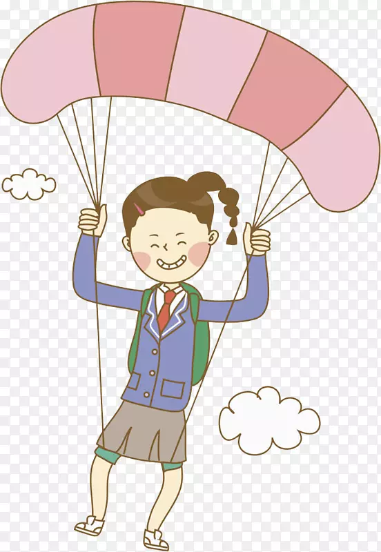 卡通降落伞上的女孩