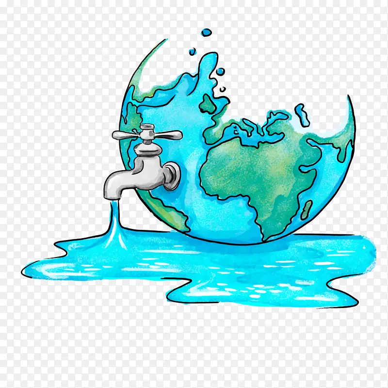 蓝色手绘保护地球水资源元素