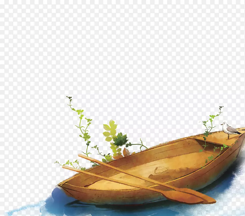 手绘小船出门踏青出门划船畅享春