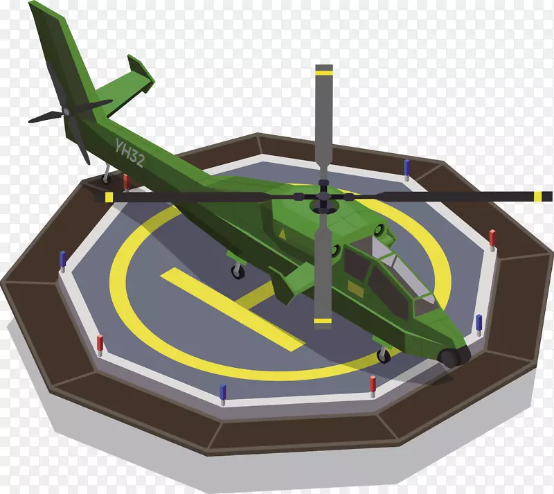 绿色的直升机和停机坪