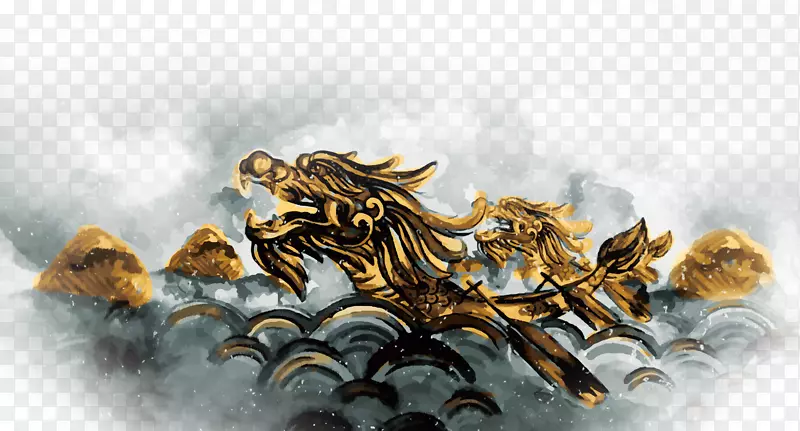 水墨国画二月二龙抬头金龙祥云