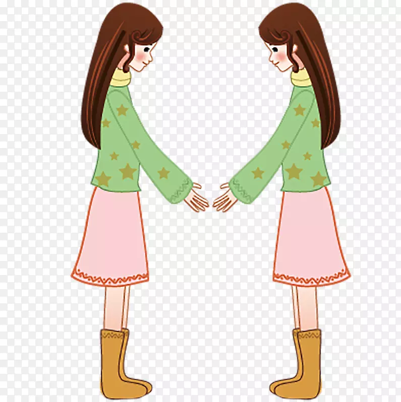 春季女孩双胞胎姐妹闺蜜握手