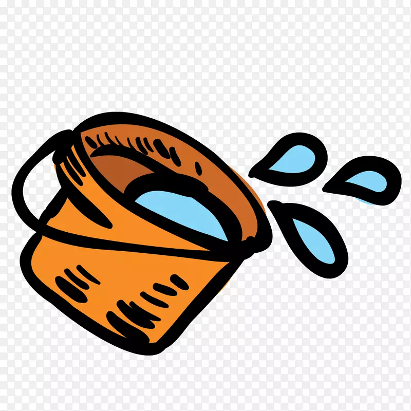 橘色水桶和蓝色水滴
