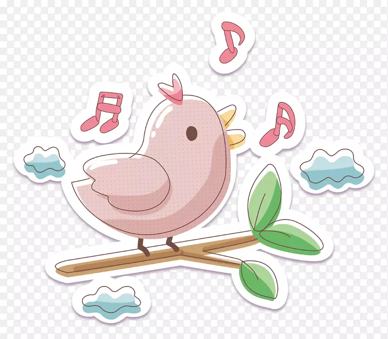卡通可爱动物唱歌的小鸟矢量素材