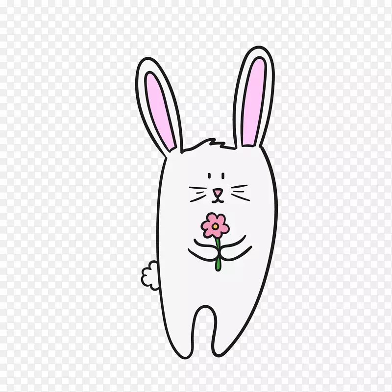 手绘拿着花朵的小兔子