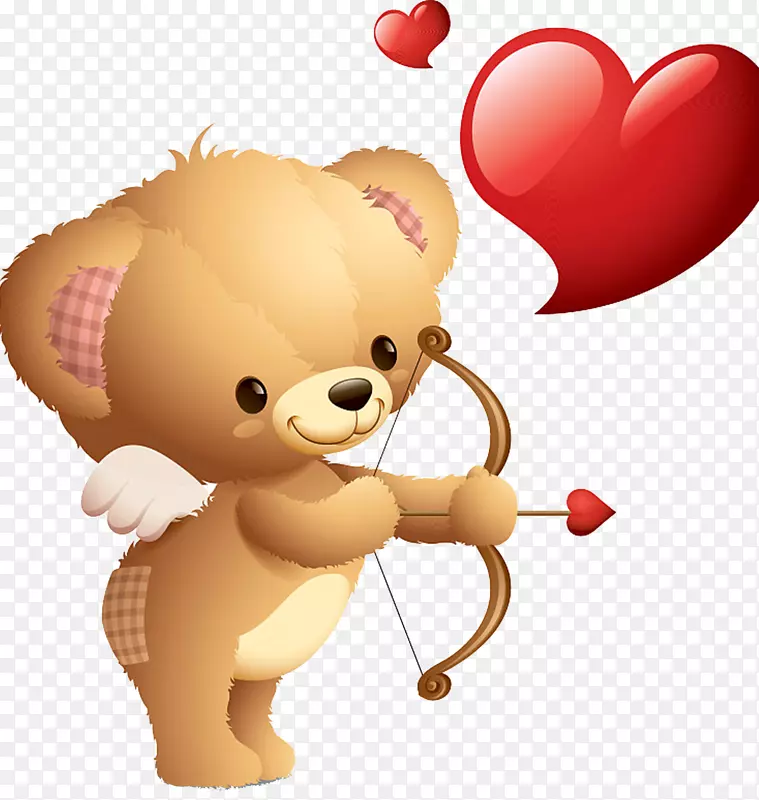小熊爱情天使情人节海报卡通图案