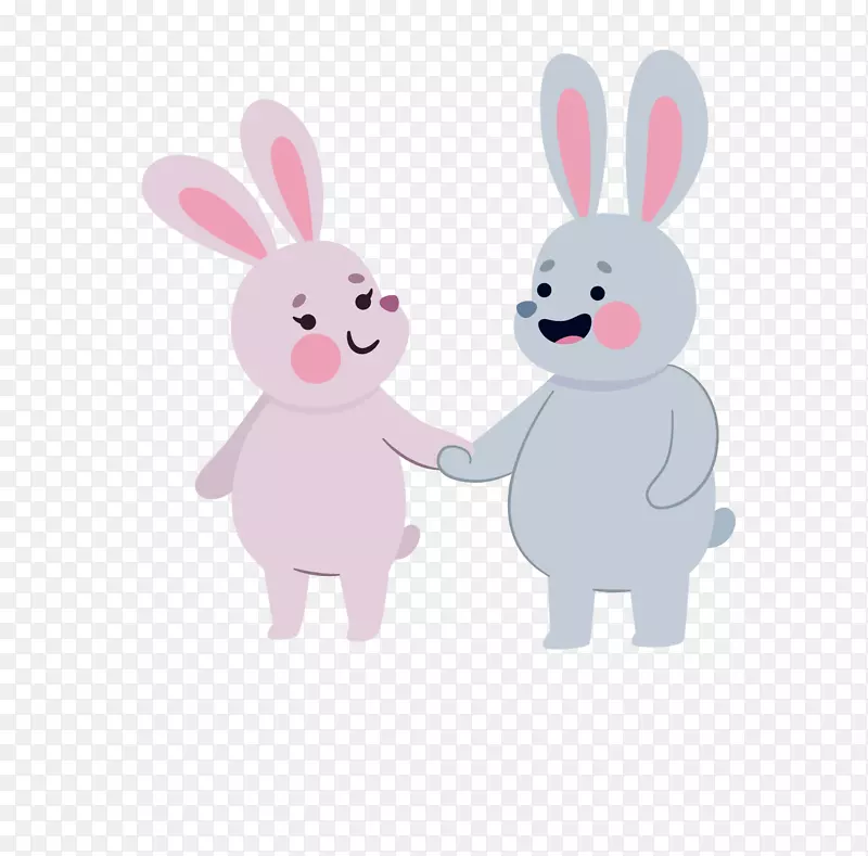 牵手的两只小兔子手绘图