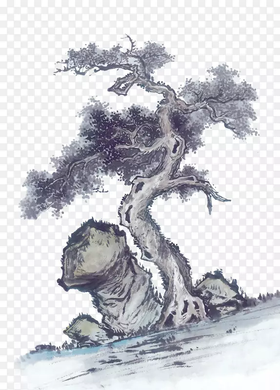 水墨松树