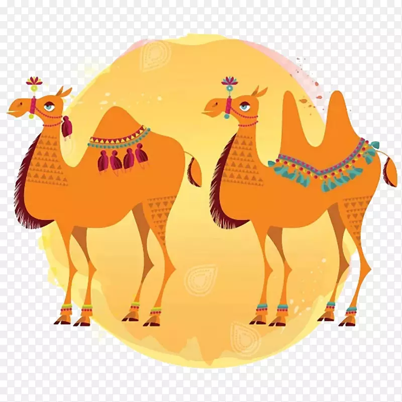 卡通手绘黄色沙漠骆驼埃及旅游p