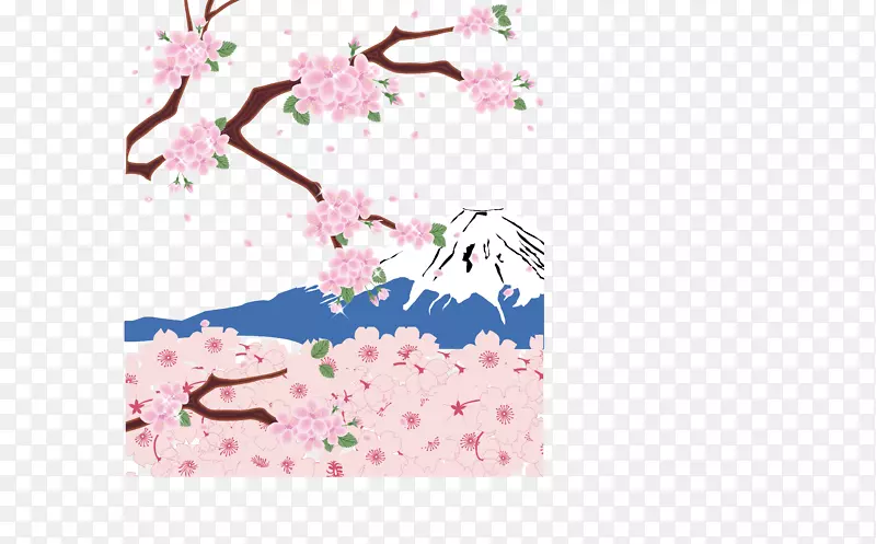 矢量富士山樱花树