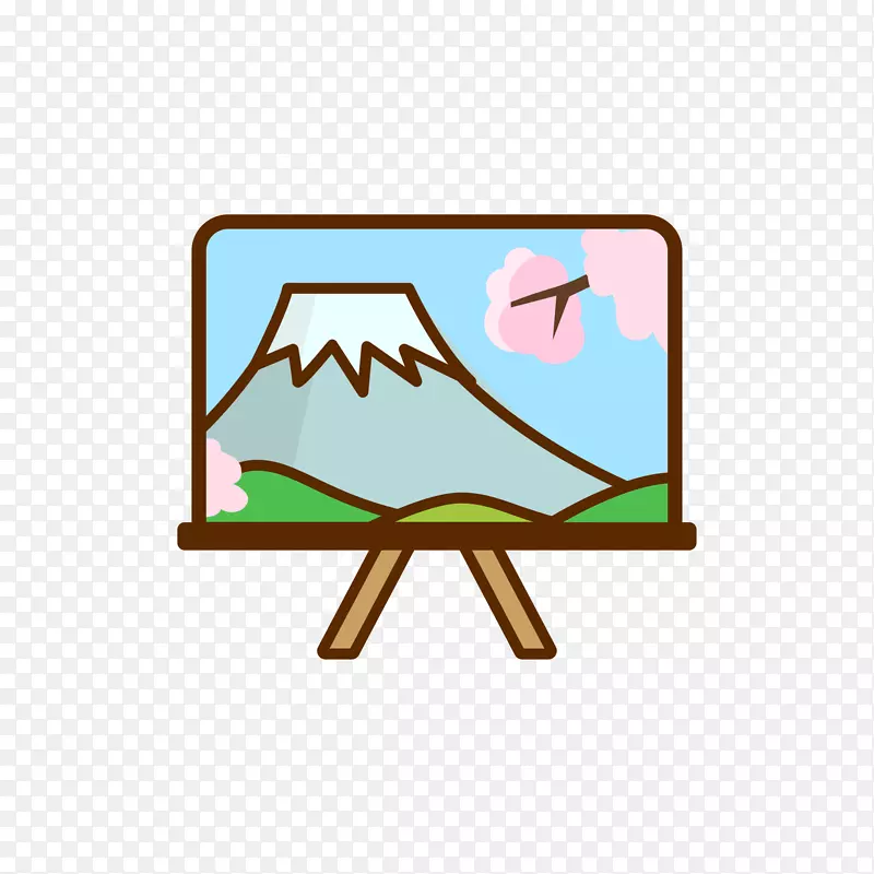 彩色圆角富士山绘画元素