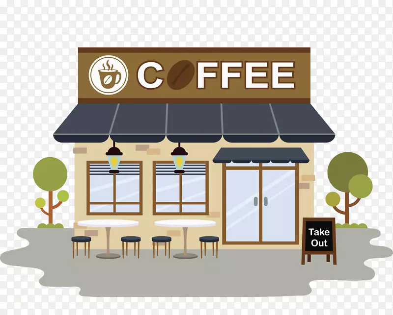 卡通创意咖啡店免抠图