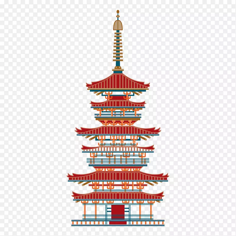日本手绘寺庙建筑旅游景点