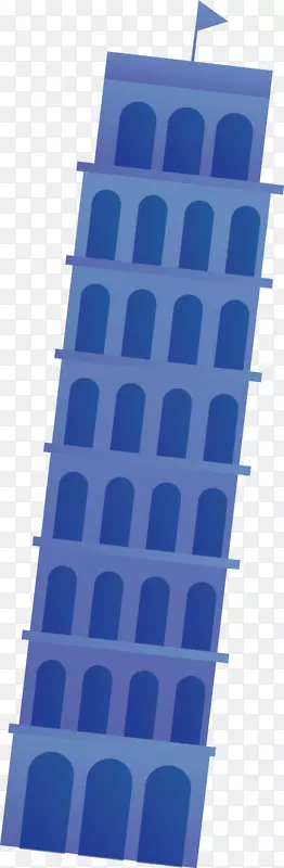 矢量图蓝色的比萨斜塔