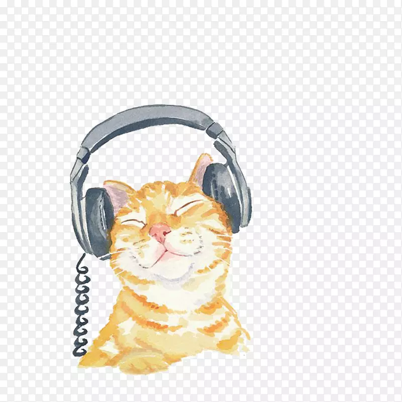 听音乐的小猫咪手绘图