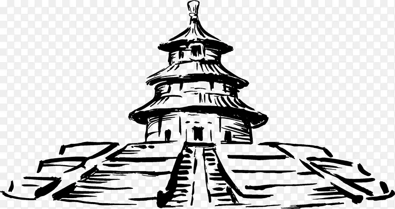 黑色白素描高塔建筑