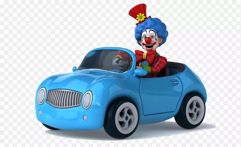 驾驶着蓝色小车的小丑装饰PNG
