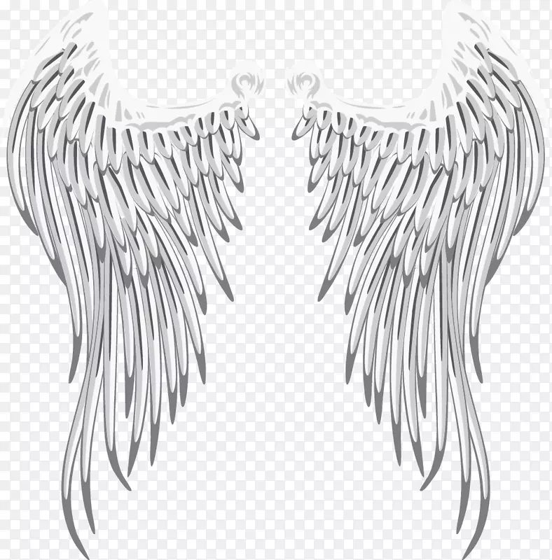 垂下的矢量白色大型天使之翼