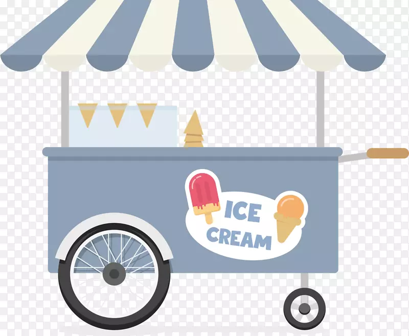 一个蓝色矢量路边冰淇淋推车