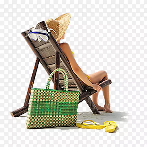 沙滩椅上晒太阳免抠素材