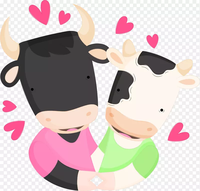 情人节素材手绘卡通情侣奶牛