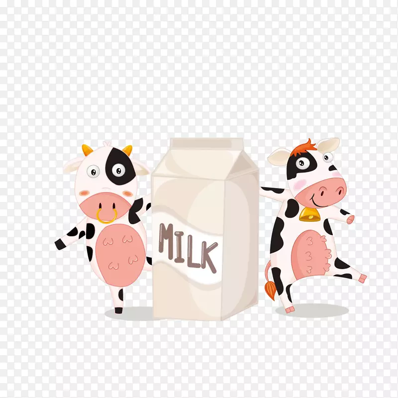 卡通围着一盒牛奶跳舞的奶牛们素